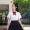 Women's white short sleeved shirt+red crown collar flower