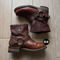 Short square-toed boots, men's buckle buckle decorated chunky-heeled ankle boots, sleeve engineer boots, brown retro motorcycle boots, high-top boots thumbnail 2