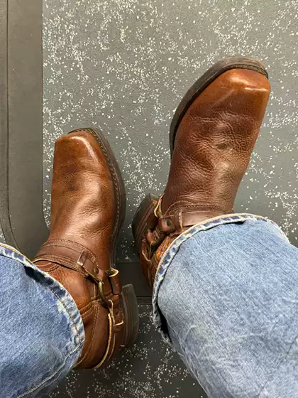 Melard Style Belt Buckle Knight Boots for Men and Women, Genuine Leather Short Boots, Retro Chunky Heel Engineer Boots, Slip-On Work Boots, Cool