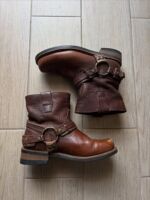 Short square-toed boots, men's buckle buckle decorated chunky-heeled ankle boots, sleeve engineer boots, brown retro motorcycle boots, high-top boots thumbnail 3