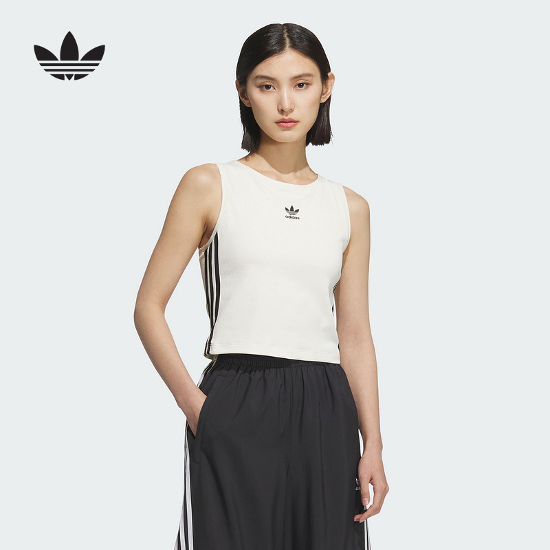 adidas阿迪达斯三叶草自带胸垫内衣2025春女健身无袖背心KB6418