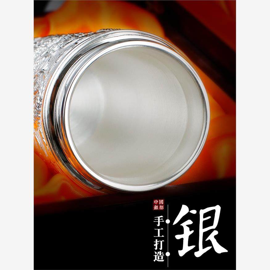 正品九龙银杯S999足银内胆养生保温杯纯银百福杯茶杯高档礼品杯