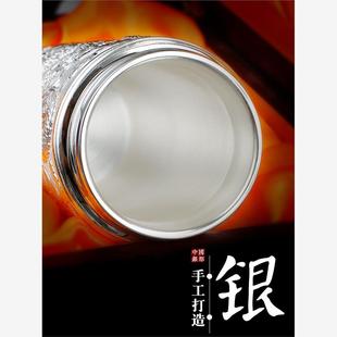 正品九龙银杯S999足银内胆养生保温杯纯银百福杯茶杯高档礼品杯