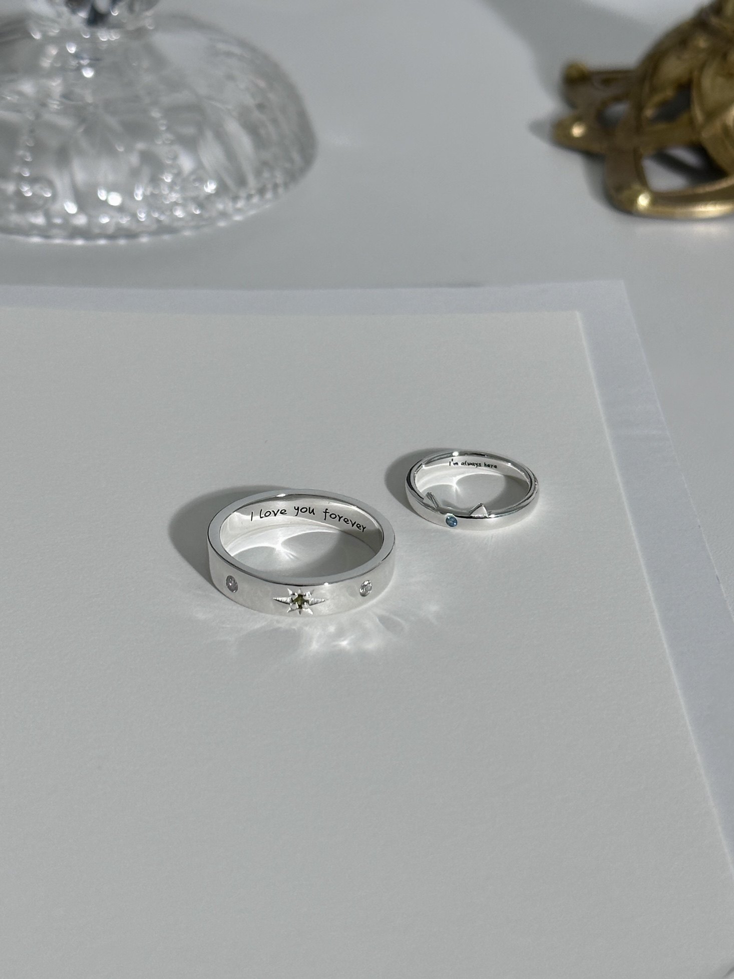 星芒小猫情侣对戒s925纯银闭口