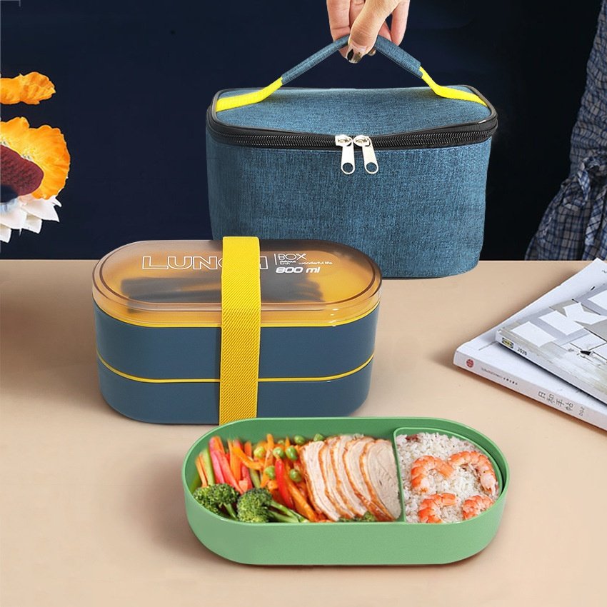 便当盒套装带保温袋叉勺双层绑带保温饭盒上班族午餐盒简约风,餐饮具,保鲜盒,淘宝优惠券,粉丝福利购,淘宝优惠卷
