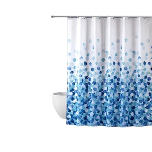 加厚磁吸蓝色花瓣加厚防水防霉卫生间酒店浴室隔断帘布涤纶浴帘