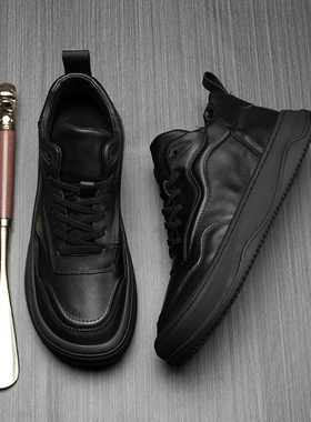帕达索男鞋2024春季真皮运动休闲高帮鞋男软底舒适潮流板鞋231213
