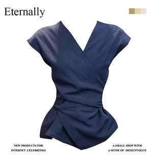 V領(lǐng)收腰襯衣女夏設(shè)計(jì)感系帶氣質(zhì)顯瘦無袖 Eternally 上衣ins