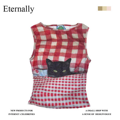 Eternally 【现货】花俏皮夏古早可爱猫咪无袖上衣鬼马少女风背心