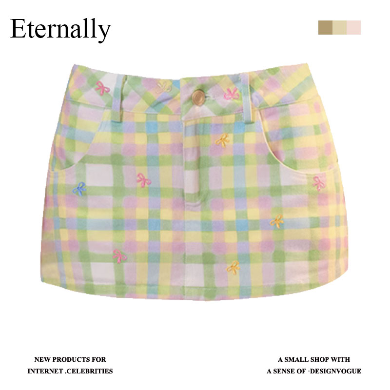 Eternally 设计百搭显瘦辣妹短裙裤显瘦格子a字半身裙子女夏