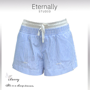 Eternally move美式竖条纹双腰头短裤休闲百搭短裤透干运动阔腿裤