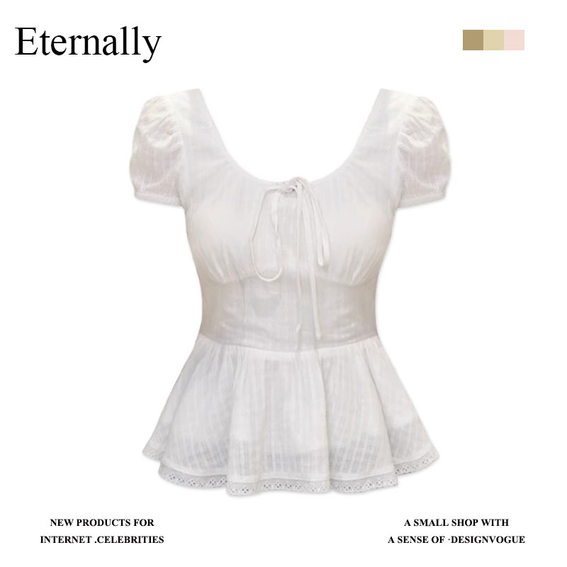 Eternally 法式带泡泡袖衬衫女夏季慵懒甜美感收腰显瘦短款上衣潮