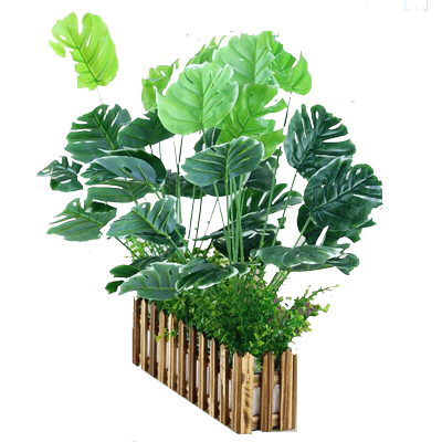 仿真植物木栅栏套装绿植盆栽