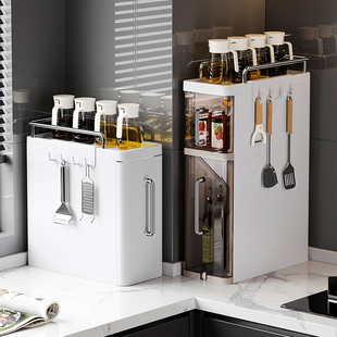 厨房置物架多功能侧面抽拉式抽屉柜极窄边调味品收纳盒台面调料架