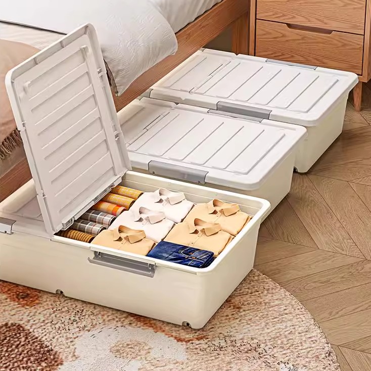 床底收纳箱扁平带滑轮抽屉式大容量衣服塑料整理收纳盒床下储物箱