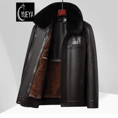 海宁新款皮衣男加绒加厚大码宽松皮毛一体爸爸装男士皮夹克外套冬