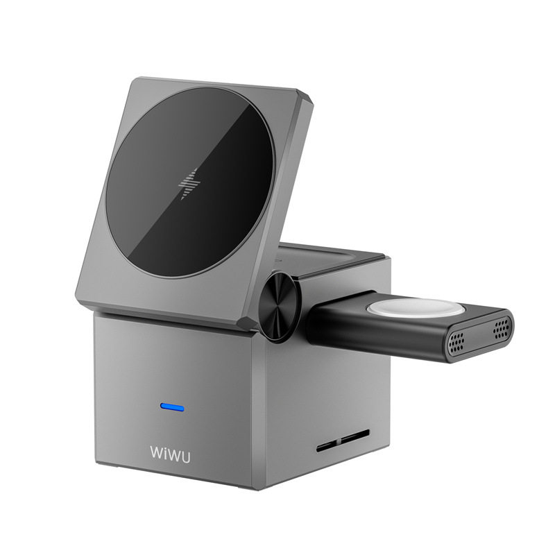 wiwu W030三合一无线充适用苹果无线充磁吸15W手机手表耳机三件套