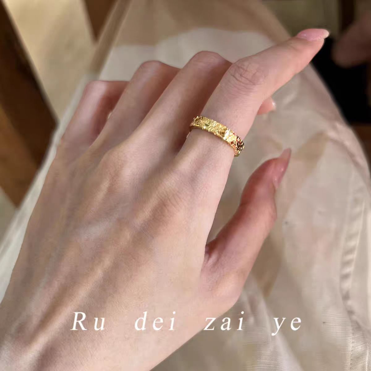 碎冰冰超闪素圈高保色不掉色戒指女中式复古高级感精致百搭戒指男