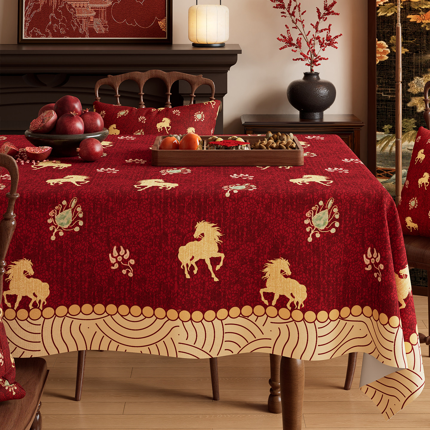 马年复古桌布氛围感装饰新年红色餐桌布轻奢高级感长方形茶几台布,居家布艺,桌布,淘宝优惠券,粉丝福利购,淘宝优惠卷