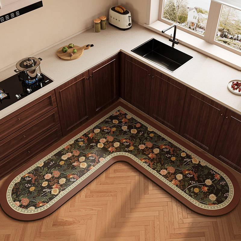 美式高端厨房专用地垫L型pvc皮革脚垫防滑防油防水可擦免洗地毯垫,居家布艺,厨房地垫,淘宝优惠券,粉丝福利购,淘宝优惠卷