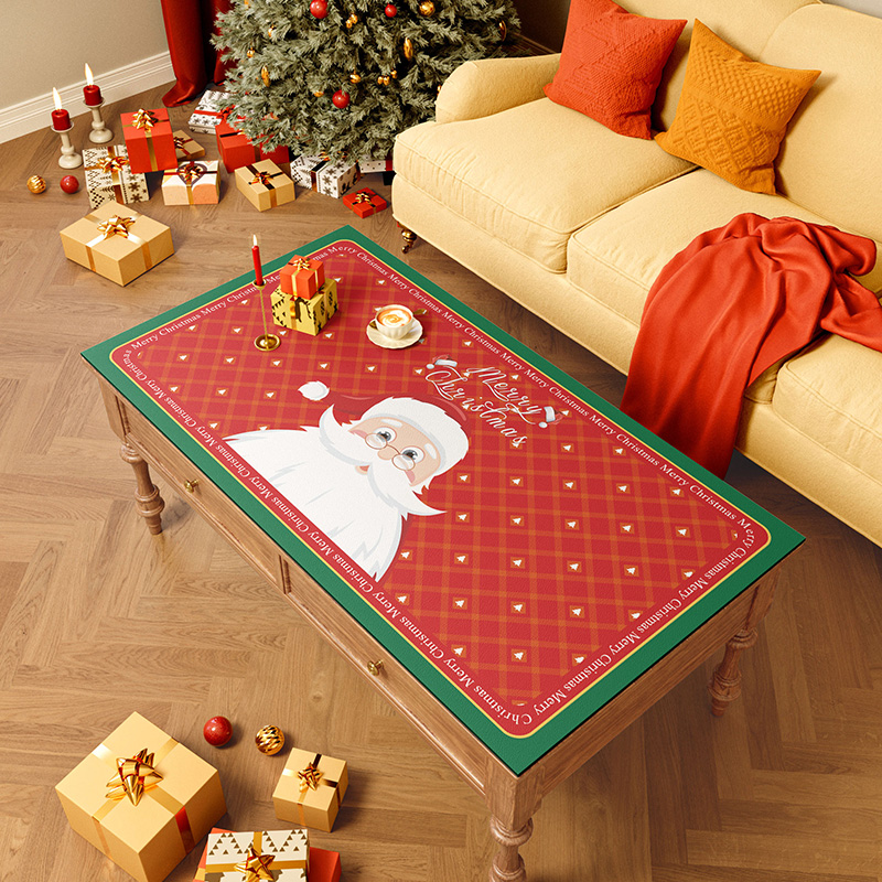 圣诞氛围感皮革桌垫防水防油防烫免洗长方形茶几垫子红色餐桌桌布