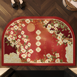 喜庆入户门地垫丝圈可裁剪玄关进门脚垫红色氛围感家用耐脏防滑垫