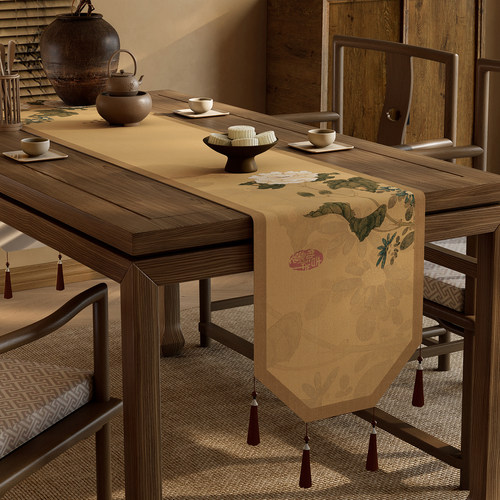 中式桌旗轻奢高端餐桌旗布桌布长条棉麻布艺鞋柜电视柜斗柜盖布