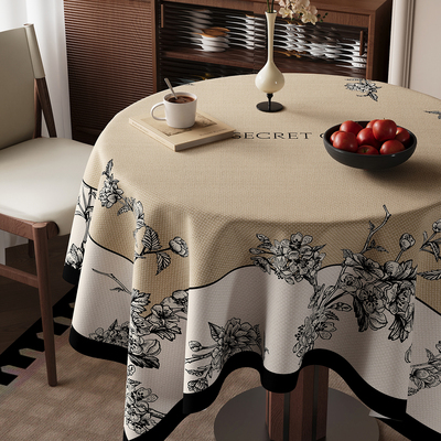 中古风圆桌桌布法式复古防水轻奢高级感圆形茶几小圆台装饰盖布