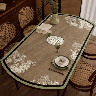 中古风高级感折叠桌垫轻奢高级感餐桌布防水防油免洗椭圆形茶几垫