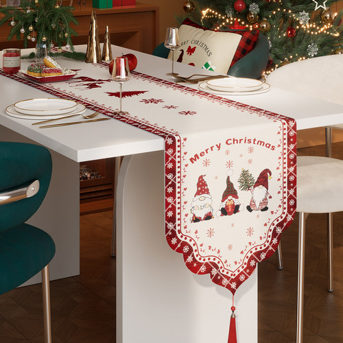 圣诞桌旗氛围感布置装饰红色新年餐桌旗布轻奢高端电视柜长条桌布