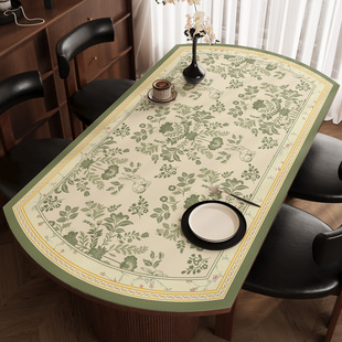 中古风椭圆形桌垫防水防油免洗桌布防烫餐桌垫家用折叠圆桌台面垫