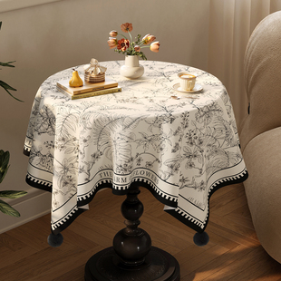 中古风圆桌桌布法式复古轻奢高级感2025新款圆形茶几盖布氛围感