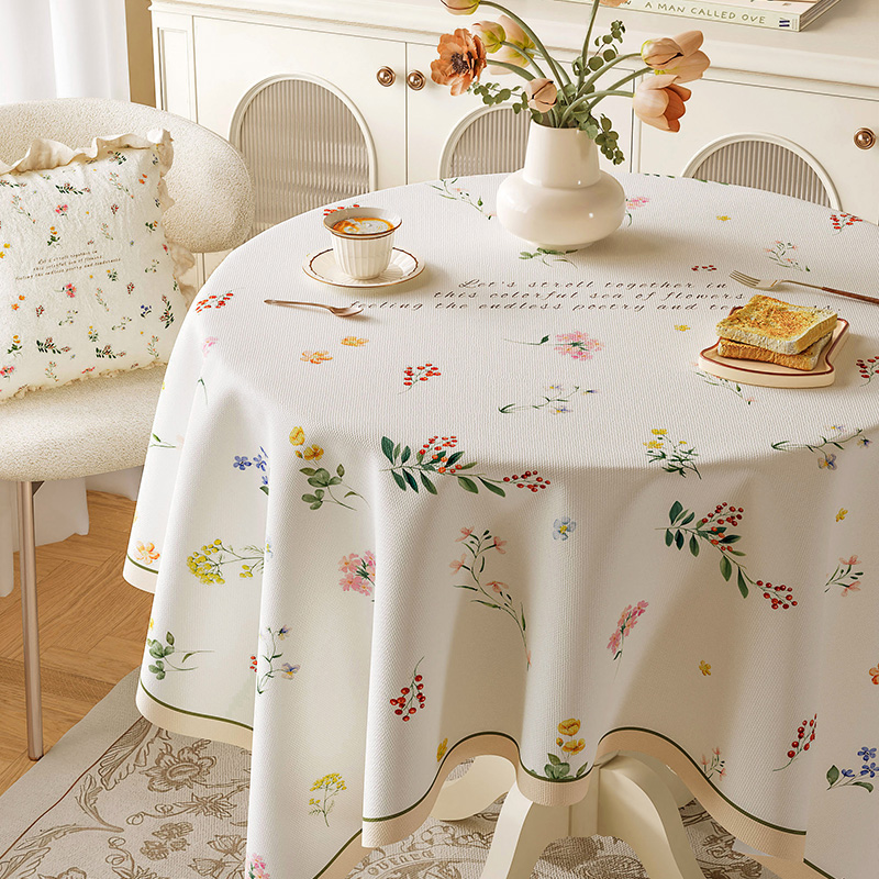 法式绒布圆桌桌布轻奢高级感2024新款圆形茶几布氛围感盖布