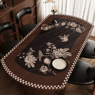 中古风法式折叠圆桌垫轻奢高级感餐桌布防水防油免洗椭圆形茶几垫