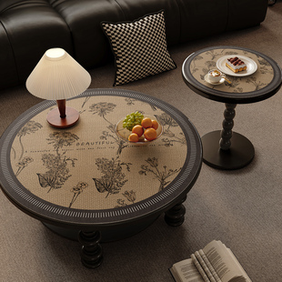 中古风小茶几圆桌桌布高级感轻奢防水防油氛围感免洗皮革圆形桌垫