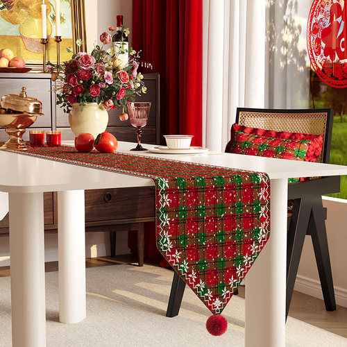 圣诞节桌旗电视柜玄关柜餐桌桌面装饰盖布新年氛围感布置长条桌布
