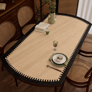 中古风椭圆形桌布防水防油免洗圆弧形餐桌垫家用折叠圆桌台面垫