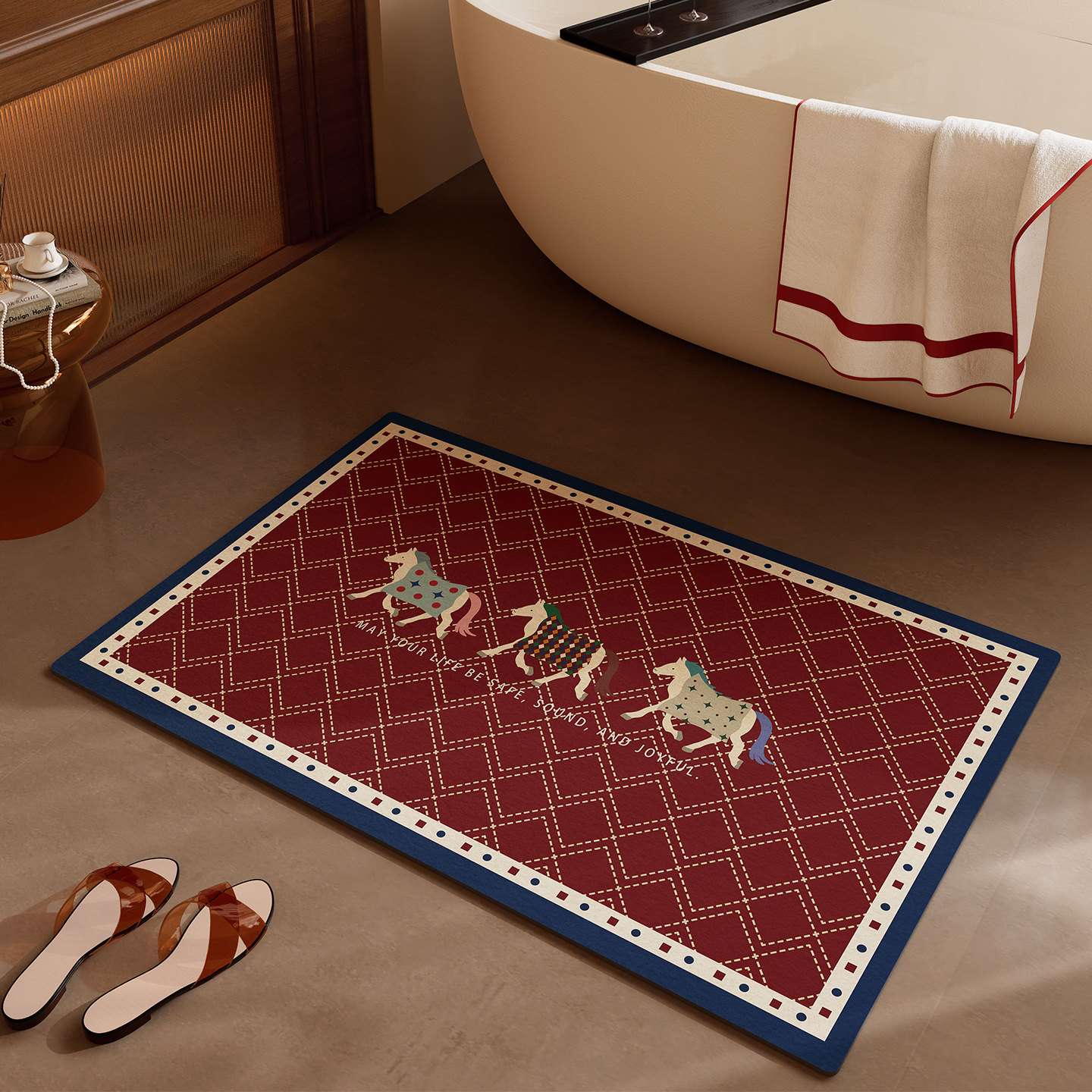 新年浴室地垫硅藻泥卫生间吸水垫复古马年氛围感装饰布置地毯脚垫,居家布艺,家用脚垫,淘宝优惠券,粉丝福利购,淘宝优惠卷