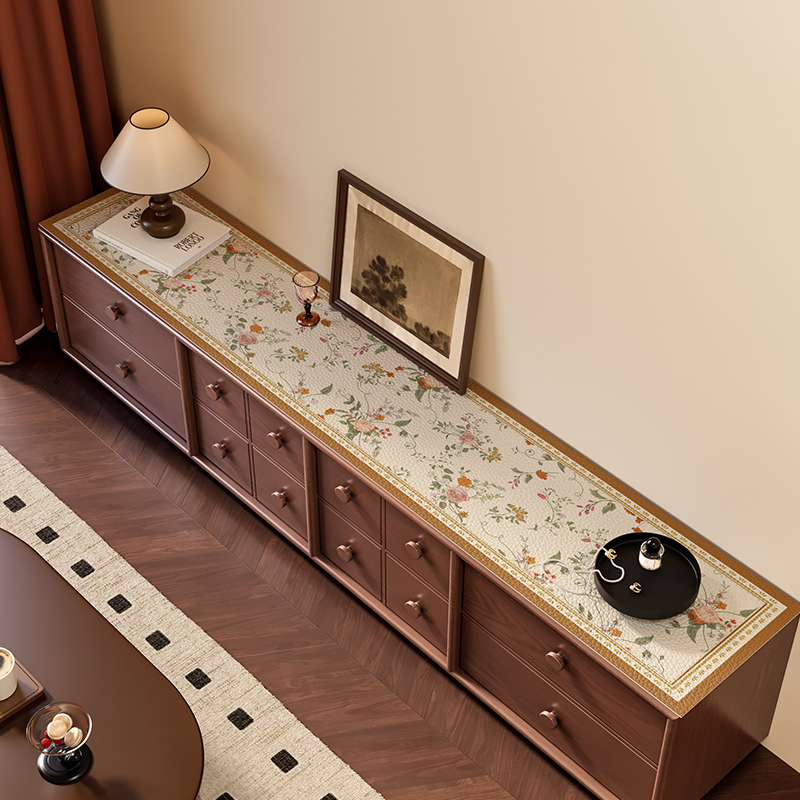 美式电视柜台面保护垫轻奢高级感桌布免洗防水防油皮革餐边柜桌垫