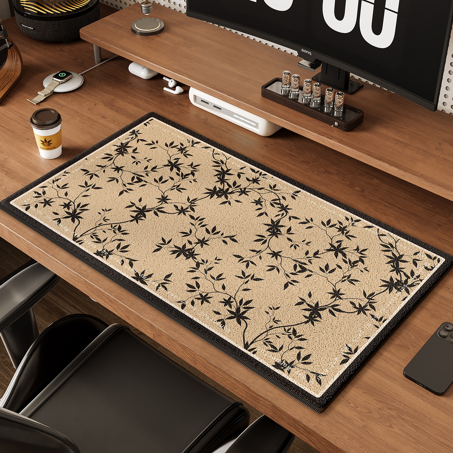 中古风超大鼠标垫冬季加厚办公室桌垫仿羊绒毛绒暖手书桌键盘垫