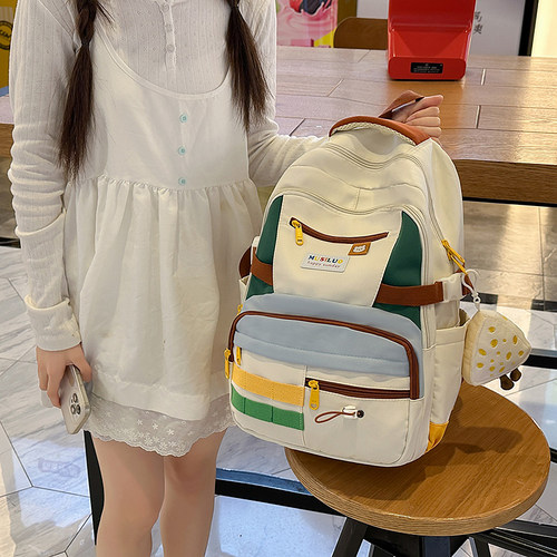 运动新款大容量双肩包女撞色韩版小学生书包初中高中大学生书包女