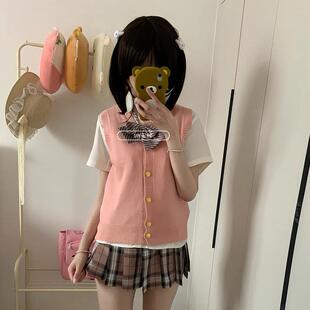 初田町jk原创JK制服套装开衫马甲学院风衬衫套装短袖百搭白桃香裙