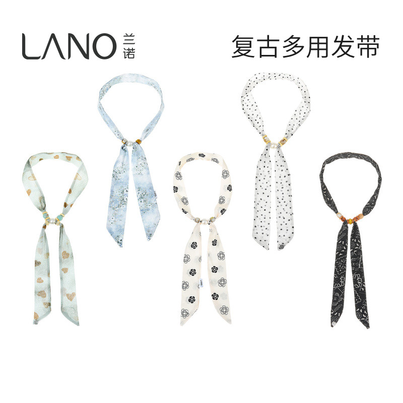 兰诺印花飘带发圈女高级感洋气时尚2026新款扎头发高马尾头巾发饰图片