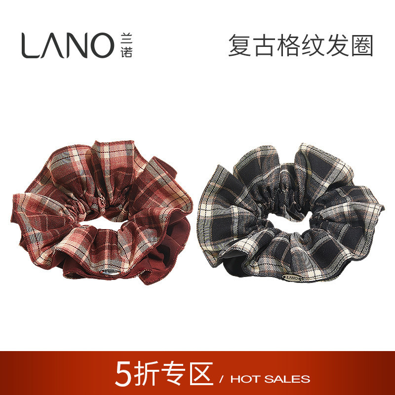 兰诺红色格纹双层大肠发圈女图片