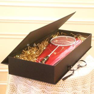 悦派长方形超大号礼品盒羽毛球拍包装盒高档黑色网球拍礼物盒空盒