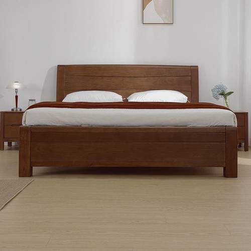 全实木床大气主卧床胡桃色榉木实木床现代简约新中式豪华款箱体