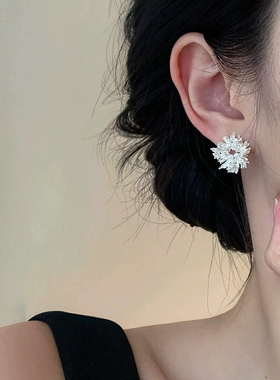 小众设计璀璨烟花碎碎锆石珍珠雪花耳钉优雅精致超闪轻奢浪漫耳饰