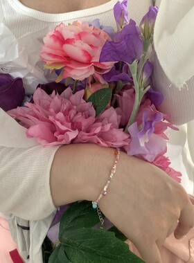 多巴胺彩色串珠S925纯银碎银子灯泡手链女ins夏季小众设计感配饰