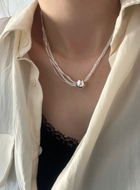 重工ins冷淡风百搭简约锁骨链高级感亮面细款多层链条银球项链女