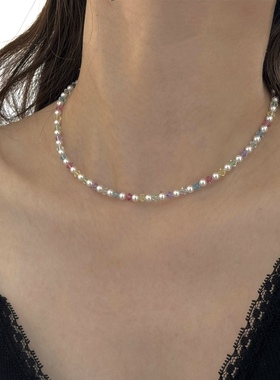 夏季糖果色系多彩施家水晶珍珠项链手链简约百搭甜美清新风锁骨链